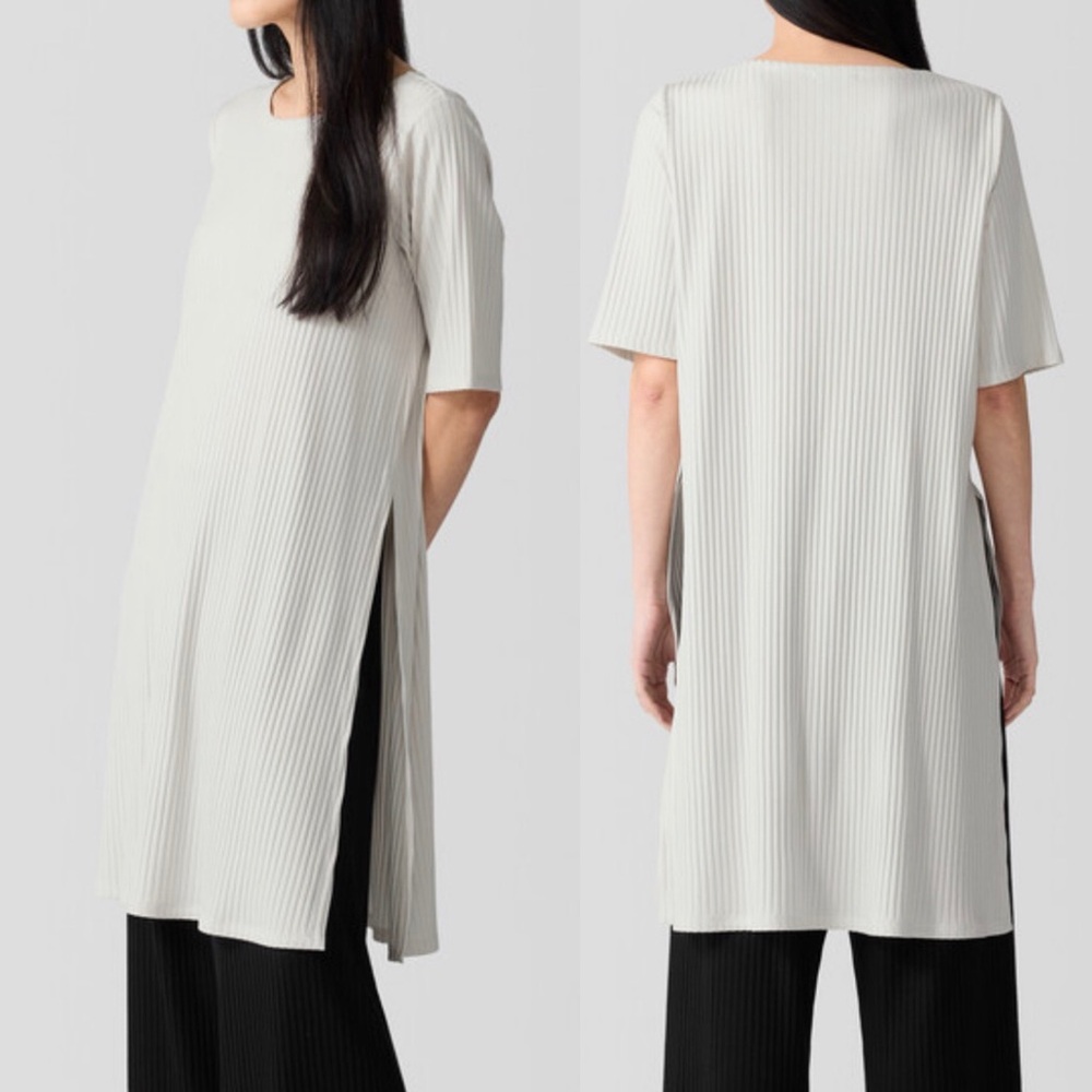 Eileen Fisher Rib Knit Tunic Dress XS Bone Stretch Minimalist‎